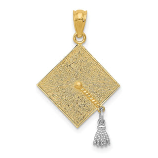 14k Yellow Gold Two-Tone 3-D Graduation Cap w/Moveable Tassel Pendant