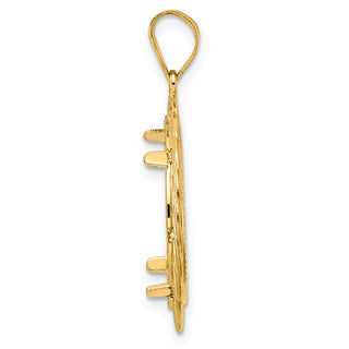 14k Yellow Gold Diamond Cut Triple Loop with 18.0mm Prong Coin Bezel Pendant
