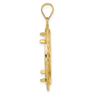 14k Yellow Gold Diamond Cut Triple Loop with 22.0mm Prong Coin Bezel Pendant