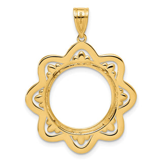 14k Yellow Gold Polished Black Epoxy Wave with 16.5mm Prong Coin Bezel Pendant