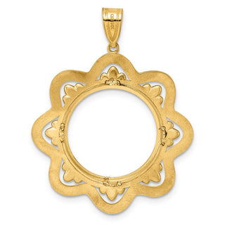 14k Yellow Gold Polished Black Epoxy Wave with 18.0mm Prong Coin Bezel Pendant