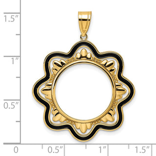 14k Yellow Gold Polished Black Epoxy Wave with 18.0mm Prong Coin Bezel Pendant