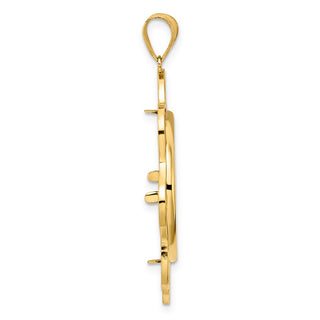 14k Yellow Gold Polished Black Epoxy Wave with 22.0mm Prong Coin Bezel Pendant