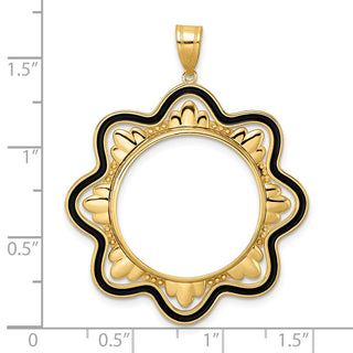 14k Yellow Gold Polished Black Epoxy Wave with 22.0mm Prong Coin Bezel Pendant
