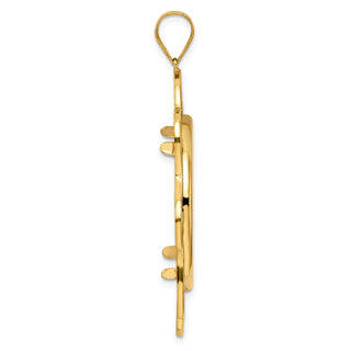 14k Yellow Gold Polished Black Epoxy Wave with 27.0mm Prong Coin Bezel Pendant