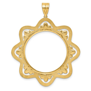 14k Yellow Gold Polished Black Epoxy Wave with 27.0mm Prong Coin Bezel Pendant