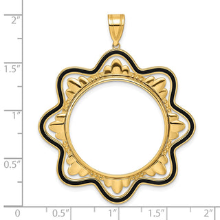 14k Yellow Gold Polished Black Epoxy Wave with 27.0mm Prong Coin Bezel Pendant