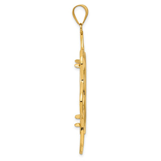 14k Yellow Gold Polished Black Epoxy Wave with 32.0mm Prong Coin Bezel Pendant