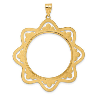 14k Yellow Gold Polished Black Epoxy Wave with 32.0mm Prong Coin Bezel Pendant