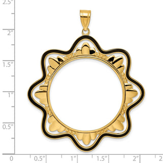 14k Yellow Gold Polished Black Epoxy Wave with 32.0mm Prong Coin Bezel Pendant