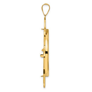 14k Yellow Gold Polished Black Epoxy Wave with 32.7mm Prong Coin Bezel Pendant