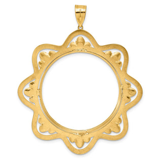 14k Yellow Gold Polished Black Epoxy Wave with 32.7mm Prong Coin Bezel Pendant