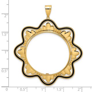 14k Yellow Gold Polished Black Epoxy Wave with 32.7mm Prong Coin Bezel Pendant
