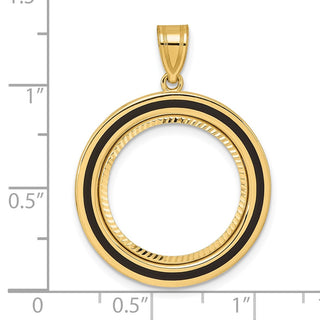 14k Yellow Gold Diamond Cut Black Epoxy Centerline with 18.0mm Prong Coin Bezel Pendant