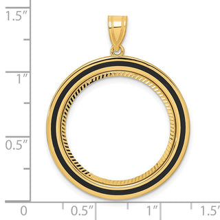 14k Yellow Gold Diamond Cut Black Epoxy Centerline with 22.0mm Prong Coin Bezel Pendant