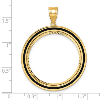 14k Yellow Gold Diamond Cut Black Epoxy Centerline with 27.0mm Prong Coin Bezel Pendant