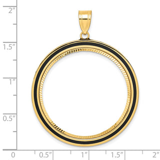 14k Yellow Gold Diamond Cut Black Epoxy Centerline with 32.0mm Prong Coin Bezel Pendant