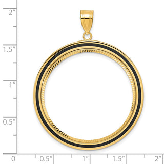 14k Yellow Gold Diamond Cut Black Epoxy Centerline with 32.7mm Prong Coin Bezel Pendant