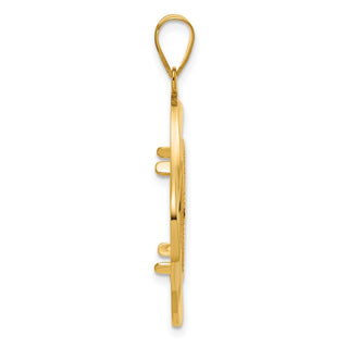 14k Yellow Gold Diamond Cut Diagonal Riptide with 16.5mm Prong Coin Bezel Pendant