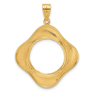 14k Yellow Gold Diamond Cut Diagonal Riptide with 16.5mm Prong Coin Bezel Pendant