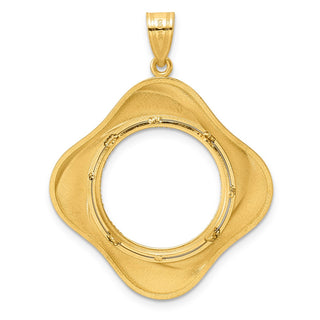 14k Yellow Gold Diamond Cut Diagonal Riptide with 18.0mm Prong Coin Bezel Pendant