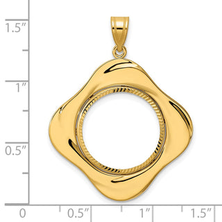 14k Yellow Gold Diamond Cut Diagonal Riptide with 18.0mm Prong Coin Bezel Pendant