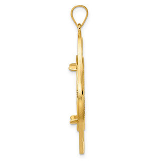 14k Yellow Gold Diamond Cut Diagonal Riptide with 22.0mm Prong Coin Bezel Pendant
