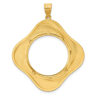 14k Yellow Gold Diamond Cut Diagonal Riptide with 22.0mm Prong Coin Bezel Pendant