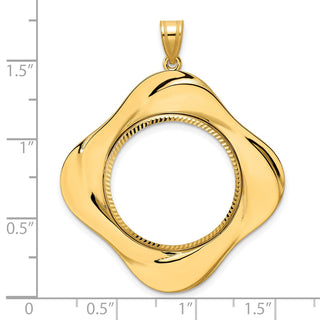 14k Yellow Gold Diamond Cut Diagonal Riptide with 22.0mm Prong Coin Bezel Pendant