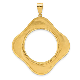 14k Yellow Gold Diamond Cut Diagonal Riptide with 27.0mm Prong Coin Bezel Pendant