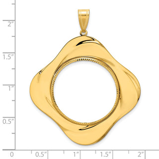 14k Yellow Gold Diamond Cut Diagonal Riptide with 27.0mm Prong Coin Bezel Pendant