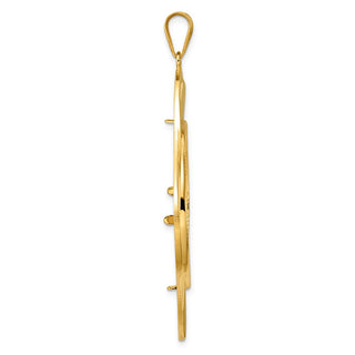 14k Yellow Gold Diamond Cut Diagonal Riptide with 32.0mm Prong Coin Bezel Pendant