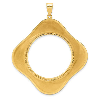 14k Yellow Gold Diamond Cut Diagonal Riptide with 32.0mm Prong Coin Bezel Pendant