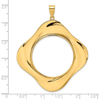 14k Yellow Gold Diamond Cut Diagonal Riptide with 32.0mm Prong Coin Bezel Pendant