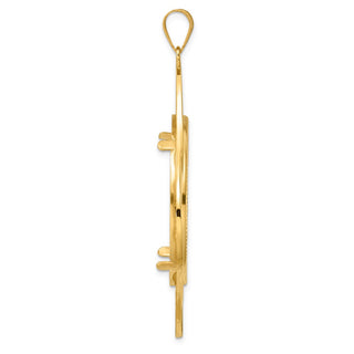 14k Yellow Gold Diamond Cut Diagonal Riptide with 32.7mm Prong Coin Bezel Pendant