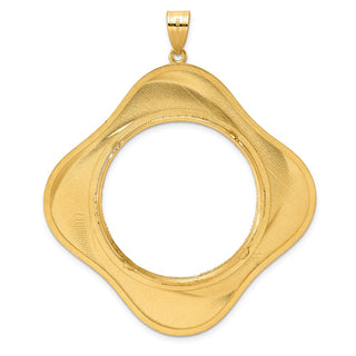 14k Yellow Gold Diamond Cut Diagonal Riptide with 32.7mm Prong Coin Bezel Pendant