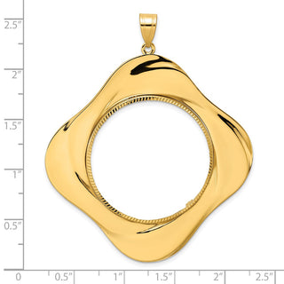 14k Yellow Gold Diamond Cut Diagonal Riptide with 32.7mm Prong Coin Bezel Pendant