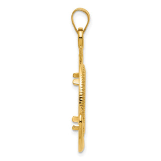 14k Yellow Gold Diamond Cut Ships Anchor with 16.5mm Prong Coin Bezel Pendant