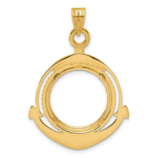 14k Yellow Gold Diamond Cut Ships Anchor with 16.5mm Prong Coin Bezel Pendant