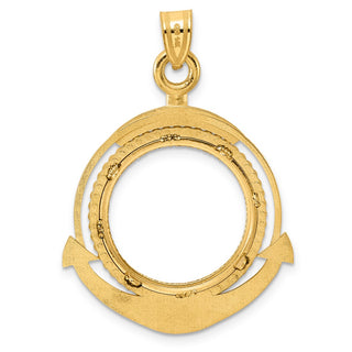 14k Yellow Gold Diamond Cut Ships Anchor with 18.0mm Prong Coin Bezel Pendant