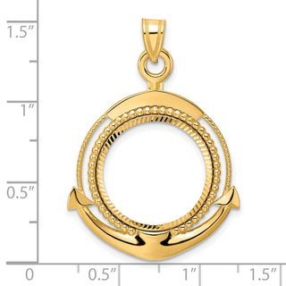 14k Yellow Gold Diamond Cut Ships Anchor with 18.0mm Prong Coin Bezel Pendant