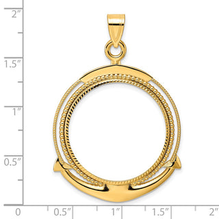 14k Yellow Gold Diamond Cut Ships Anchor with 27.0mm Prong Coin Bezel Pendant