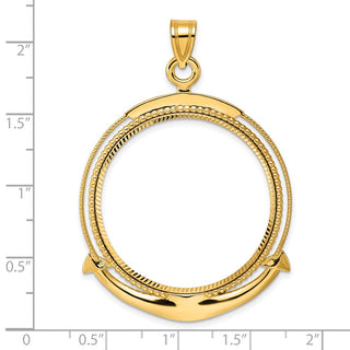 14k Yellow Gold Diamond Cut Ships Anchor with 32.0mm Prong Coin Bezel Pendant