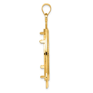 14k Yellow Gold Diamond Cut Ships Anchor with 32.7mm Prong Coin Bezel Pendant