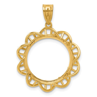14k Yellow Gold Polished Overlapping Singapore with 16.5mm Prong Coin Bezel Pendant