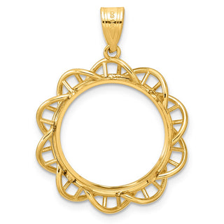 14k Yellow Gold Polished Overlapping Singapore with 18.0mm Prong Coin Bezel Pendant