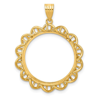 14k Yellow Gold Polished Overlapping Singapore with 22.0mm Prong Coin Bezel Pendant