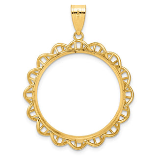 14k Yellow Gold Polished Overlapping Singapore with 27.0mm Prong Coin Bezel Pendant