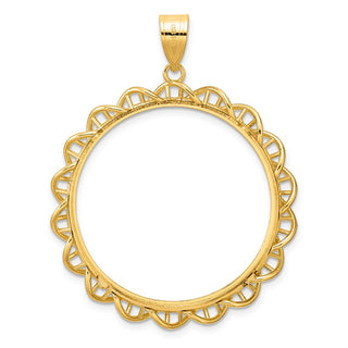 14k Yellow Gold Polished Overlapping Singapore with 32.0mm Prong Coin Bezel Pendant