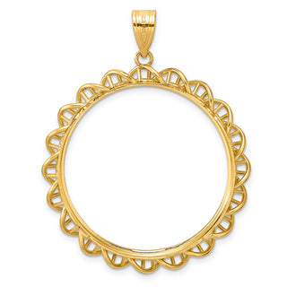 14k Yellow Gold Polished Overlapping Singapore with 32.7mm Prong Coin Bezel Pendant